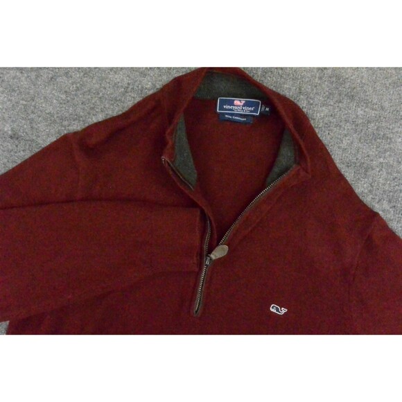 Vineyard Vines Sweater Mens Med Red Knit Quarter Zip Cashmere‎ Cotton - Picture 1 of 9
